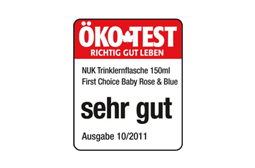 Niemcy 2011: Butelka z podwójnym uchwytem NUK First Choice Baby Rose & Blue - ocena "bardzo dobra"