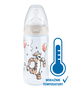 Butelka NUK Disney Kubuś  First Choice+ z czujnikiem temperatury, 300ml, 0-6 miesięcy, beżowa nakrętka, Tygrysek