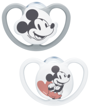 Silikonowy smoczek uspokajający NUK Space Disney Miki 2 szt biały i szary